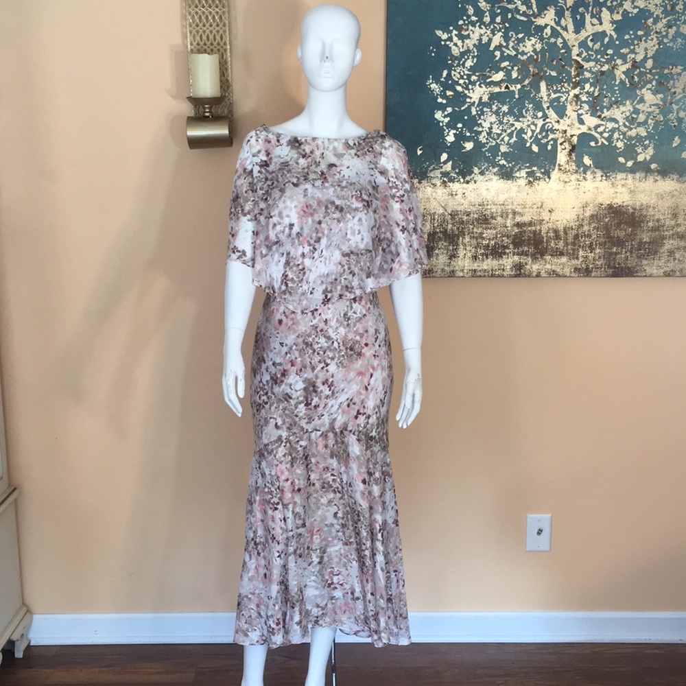 Alex evening 2 piece floral popover dress 6P